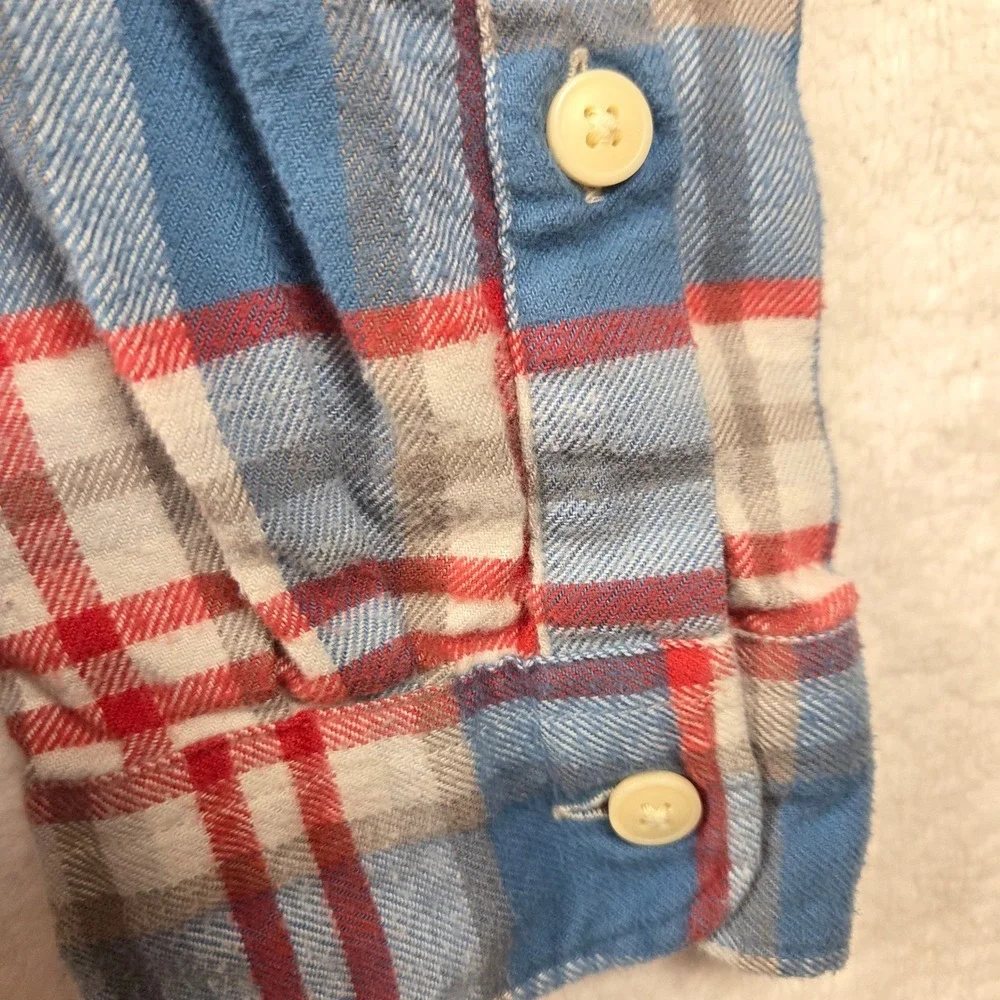 J Crew Flannel Shirt Men's Long Sleeve Plaid Blue Red Button Down Size L